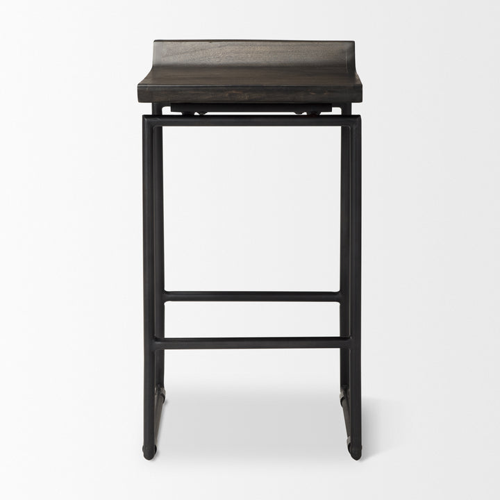 Givens 24.25"H Seat Height Black Wood Seat Black Frame Stool Dining Room Mercana