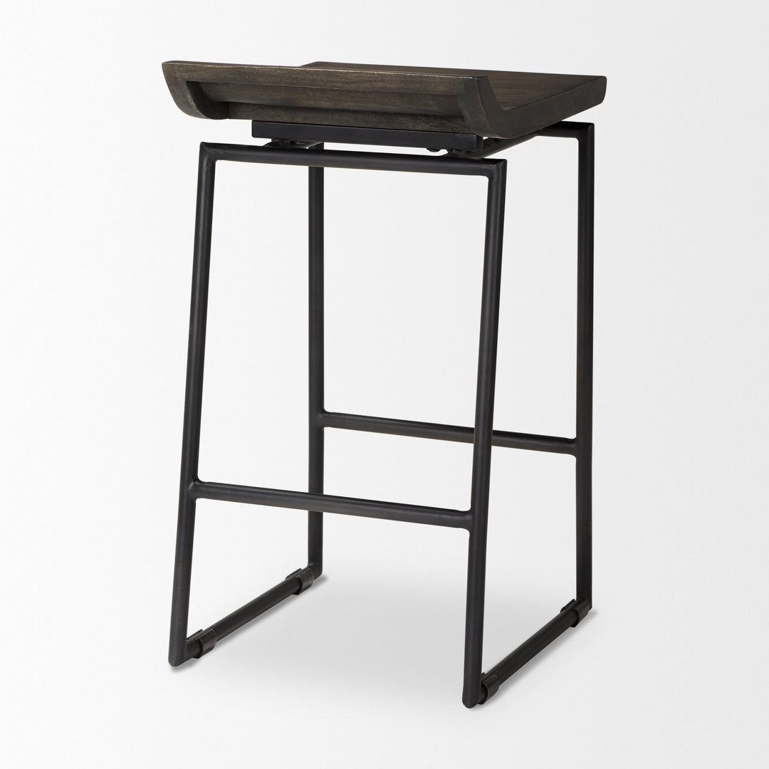Givens 24.25"H Seat Height Black Wood Seat Black Frame Stool Dining Room Mercana