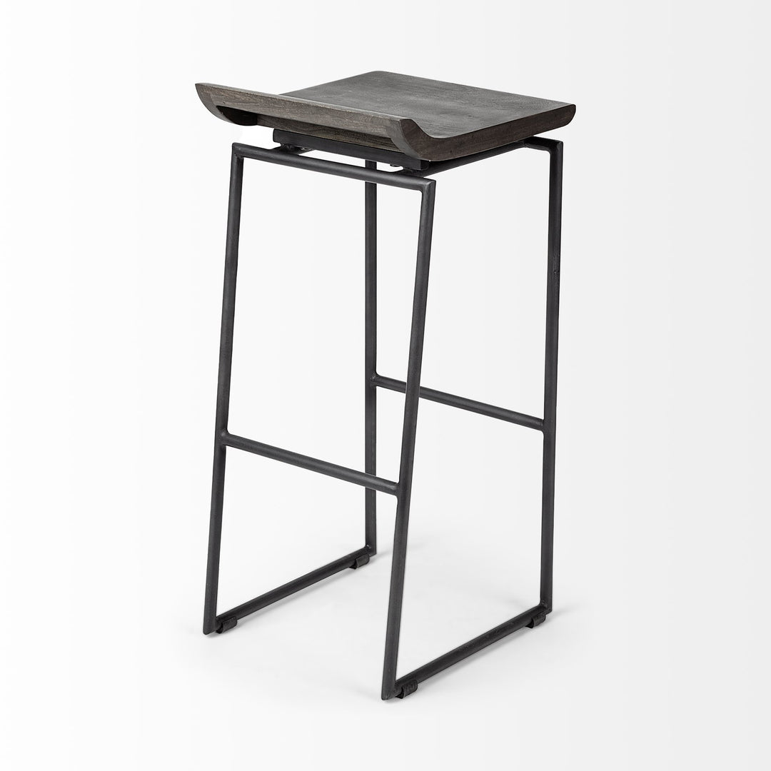 Givens 30.25"H Seat Height Black Wood Seat Black Metal Base Stool Dining Room Mercana
