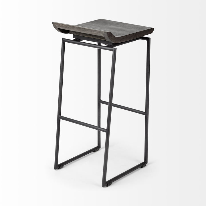 Givens 30.25"H Seat Height Black Wood Seat Black Metal Base Stool Dining Room Mercana