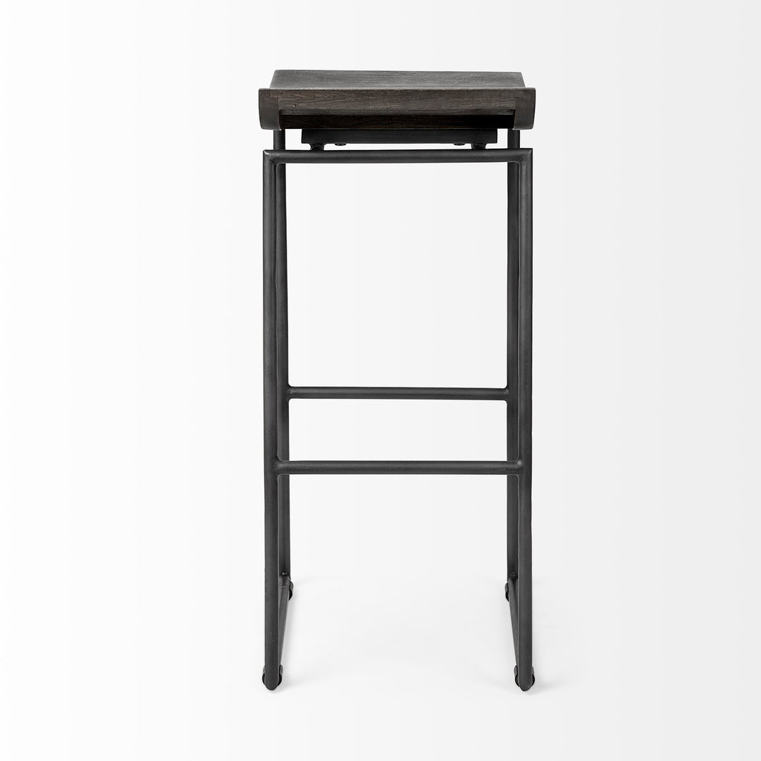 Givens 30.25"H Seat Height Black Wood Seat Black Metal Base Stool Dining Room Mercana