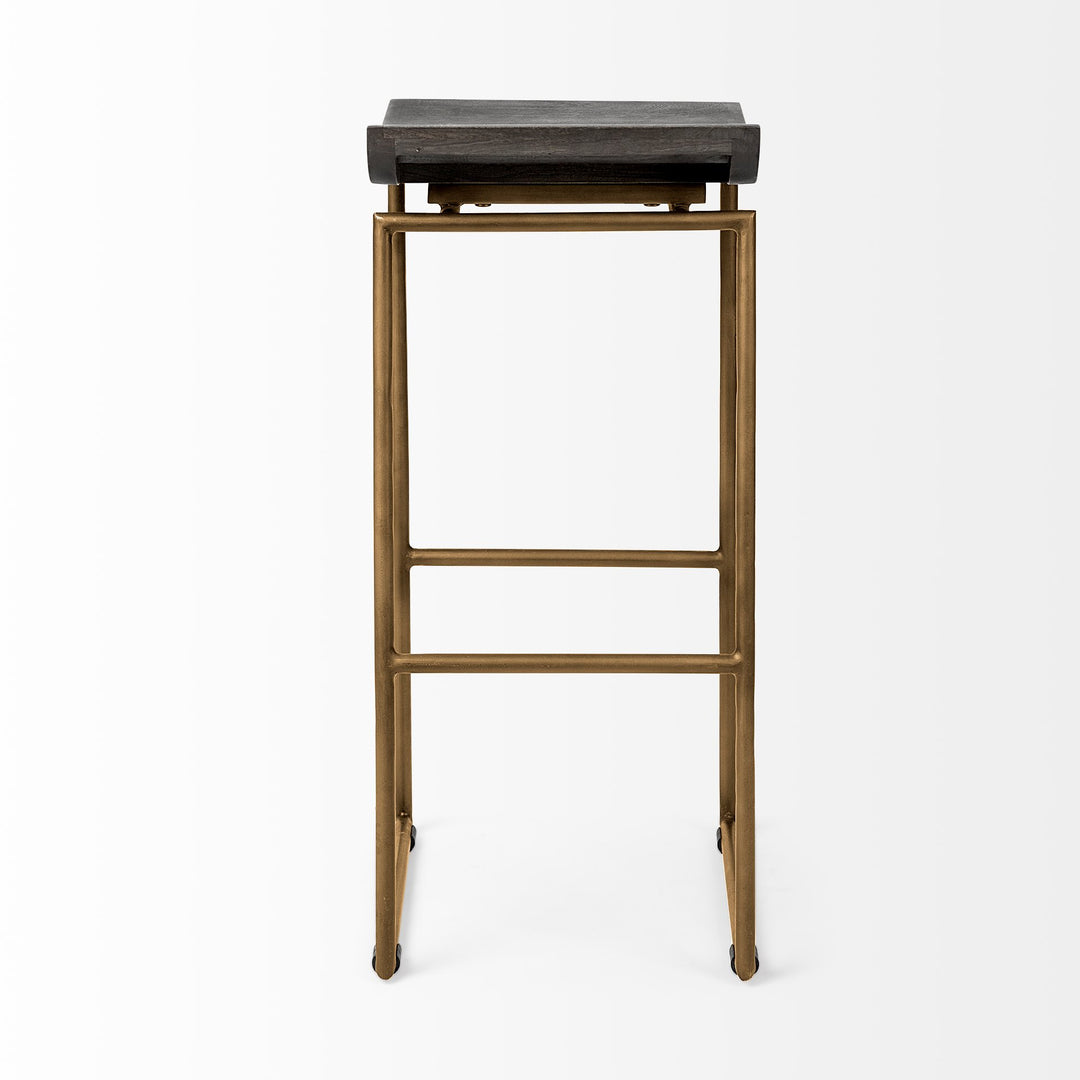 Givens 30.25"H Seat Height Brown Wood Seat Gold Metal Base Stool Dining Room Mercana