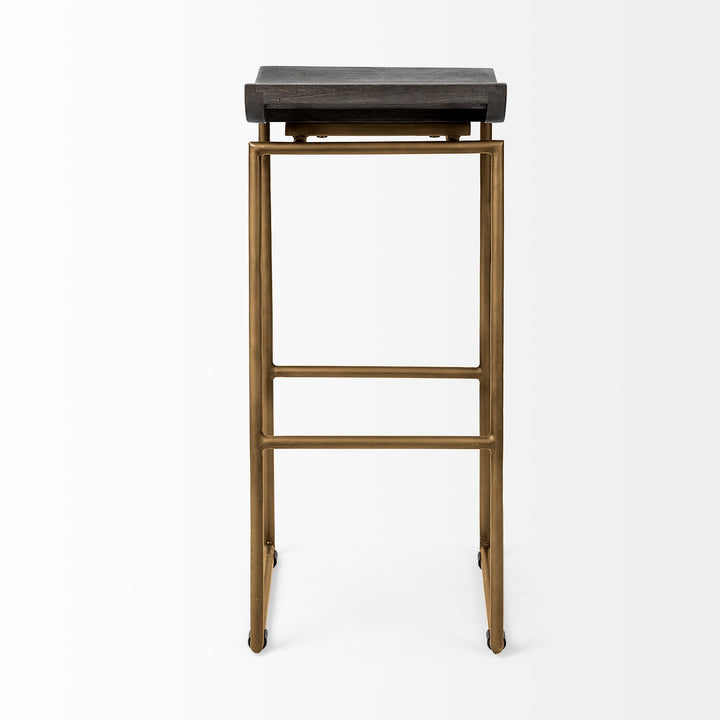 Givens 30.25"H Seat Height Brown Wood Seat Gold Metal Base Stool Dining Room Mercana