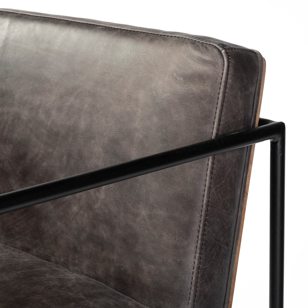 Stamford 40" Total Height Black Leather Seat w/ Wood Back, Metal Frame Bar Stool Dining Room Mercana