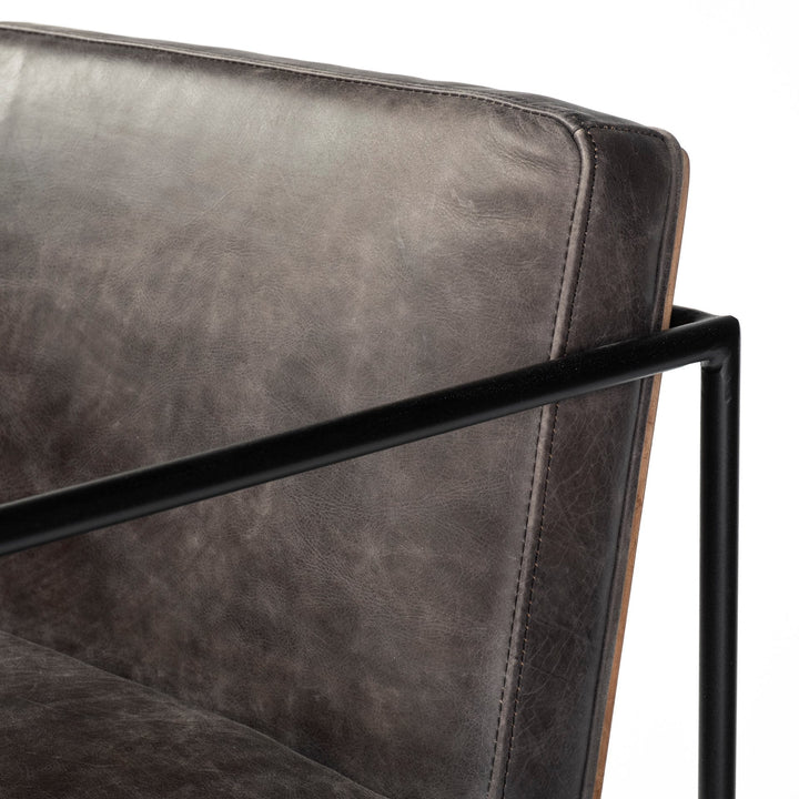 Stamford 40" Total Height Black Leather Seat w/ Wood Back, Metal Frame Bar Stool Dining Room Mercana
