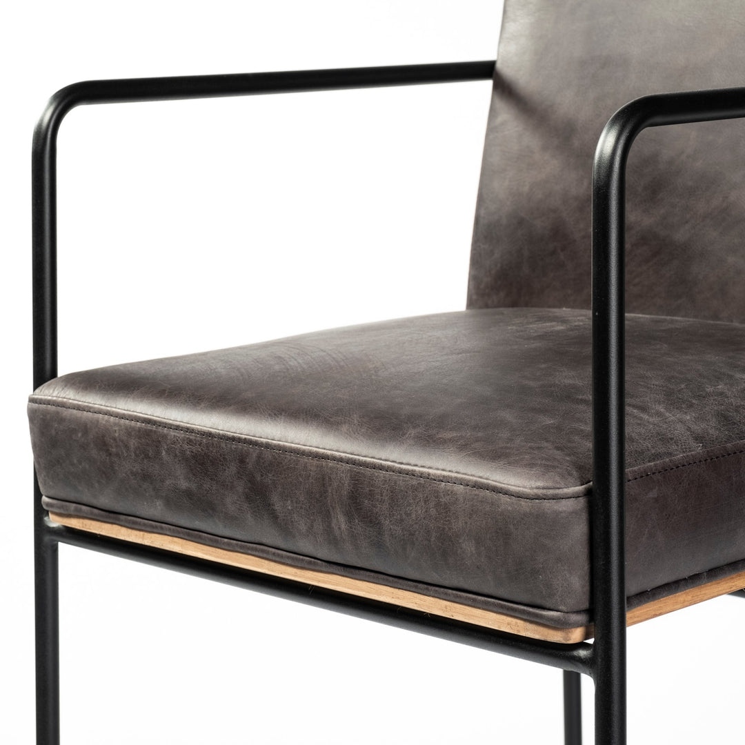 Stamford 40" Total Height Black Leather Seat w/ Wood Back, Metal Frame Bar Stool Dining Room Mercana