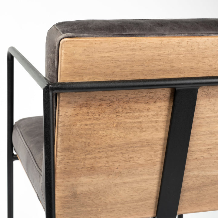 Stamford 40" Total Height Black Leather Seat w/ Wood Back, Metal Frame Bar Stool Dining Room Mercana