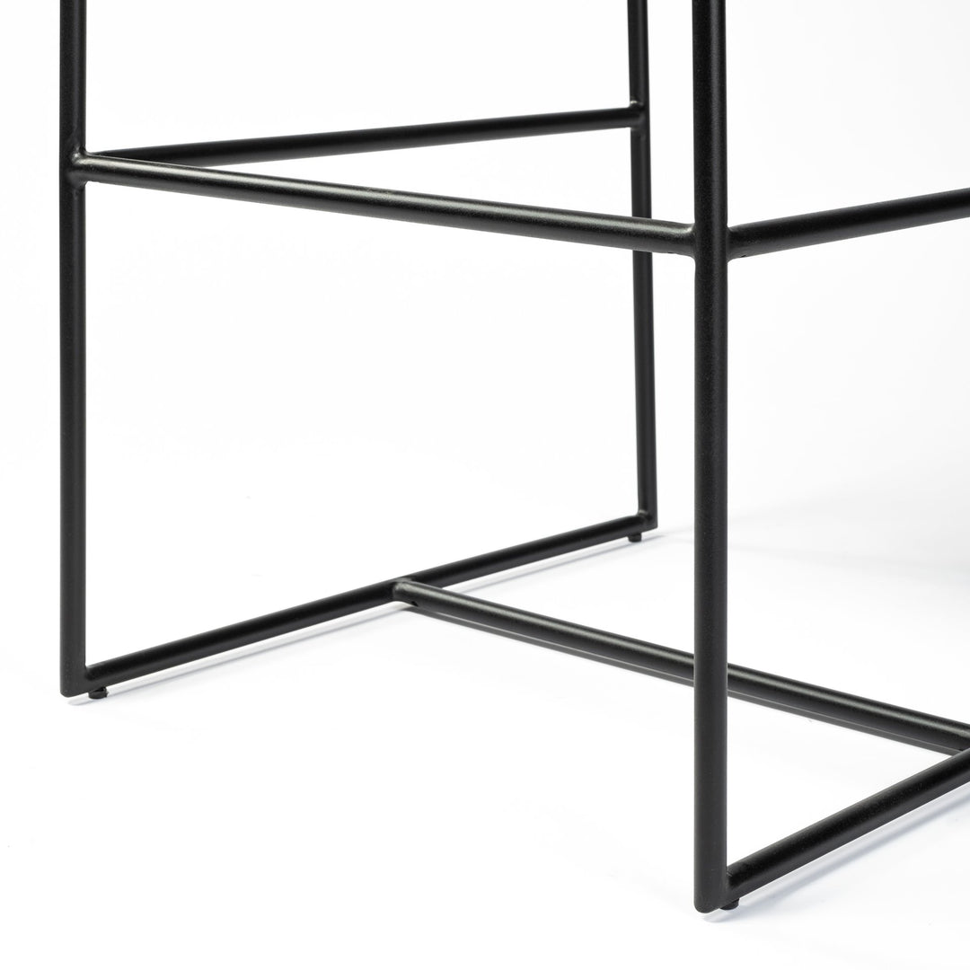 Stamford 40" Total Height Black Leather Seat w/ Wood Back, Metal Frame Bar Stool Dining Room Mercana