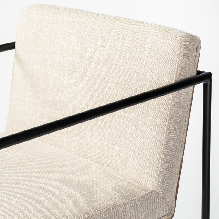 Stamford 40" Total Height Light Beige Upholstered Seat w/ Wood Back, Metal Frame Bar Stool Dining Room Mercana