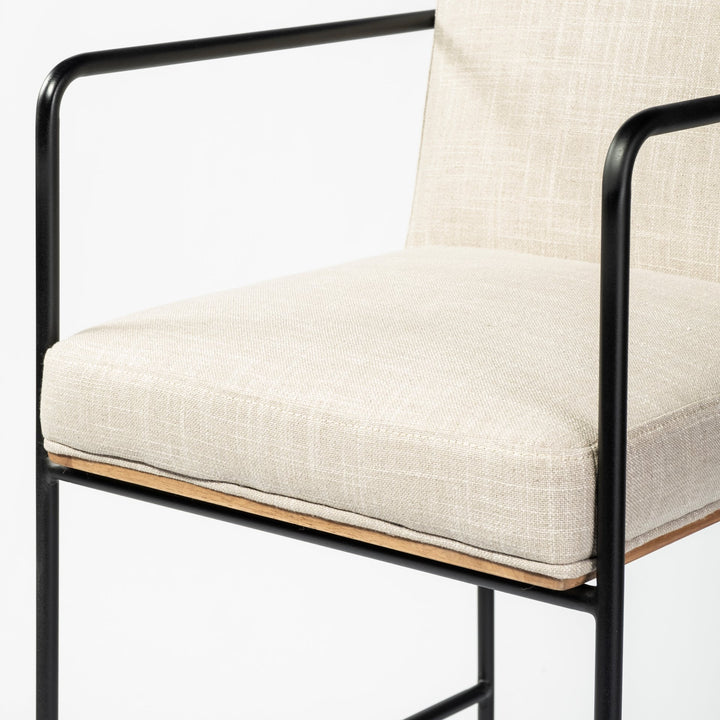 Stamford 40" Total Height Light Beige Upholstered Seat w/ Wood Back, Metal Frame Bar Stool Dining Room Mercana