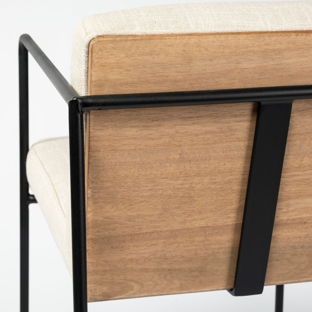 Stamford 40" Total Height Light Beige Upholstered Seat w/ Wood Back, Metal Frame Bar Stool Dining Room Mercana