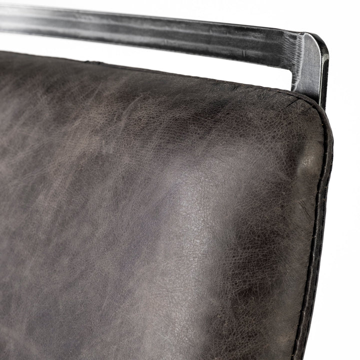 Kavalan 33.5" Total Height Ebony Leather Seat Black Metal Frame Counter Stool Dining Room Mercana