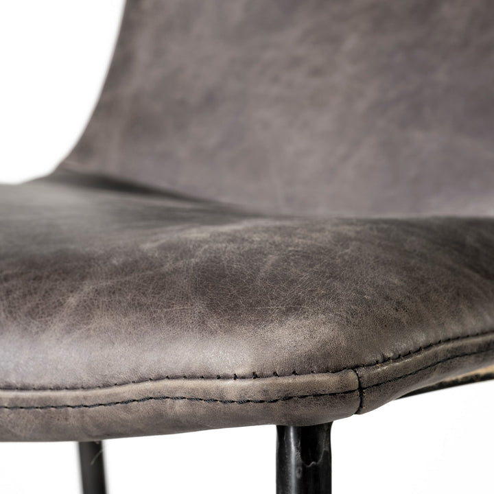 Kavalan 33.5" Total Height Ebony Leather Seat Black Metal Frame Counter Stool Dining Room Mercana