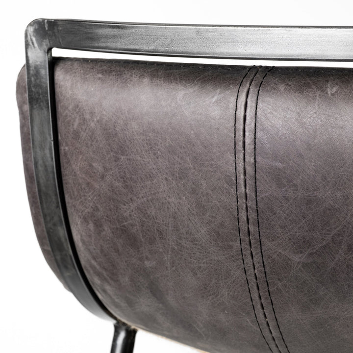 Kavalan 33.5" Total Height Ebony Leather Seat Black Metal Frame Counter Stool Dining Room Mercana
