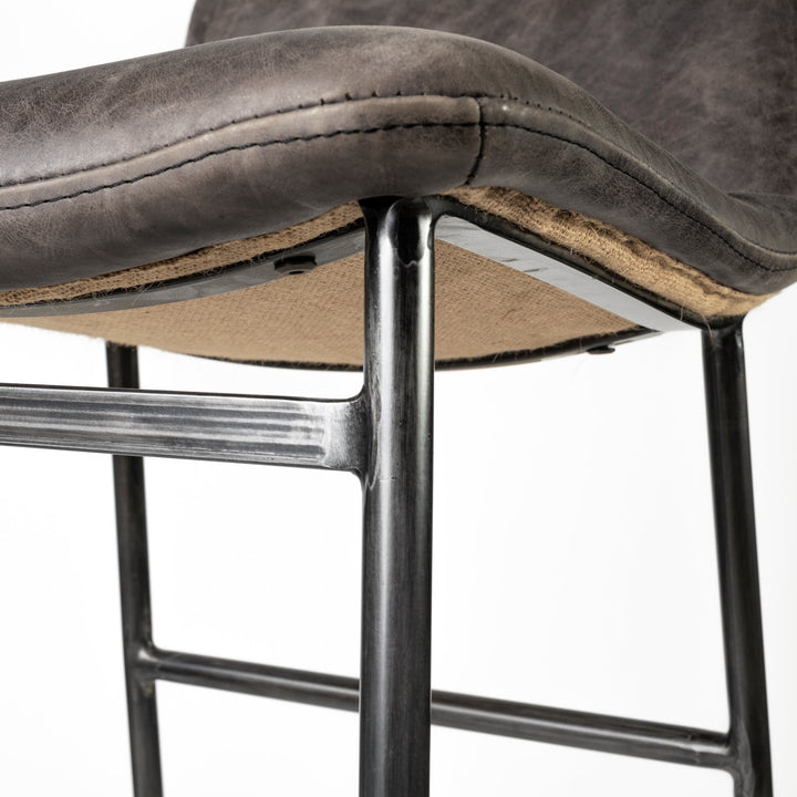 Kavalan 33.5" Total Height Ebony Leather Seat Black Metal Frame Counter Stool Dining Room Mercana
