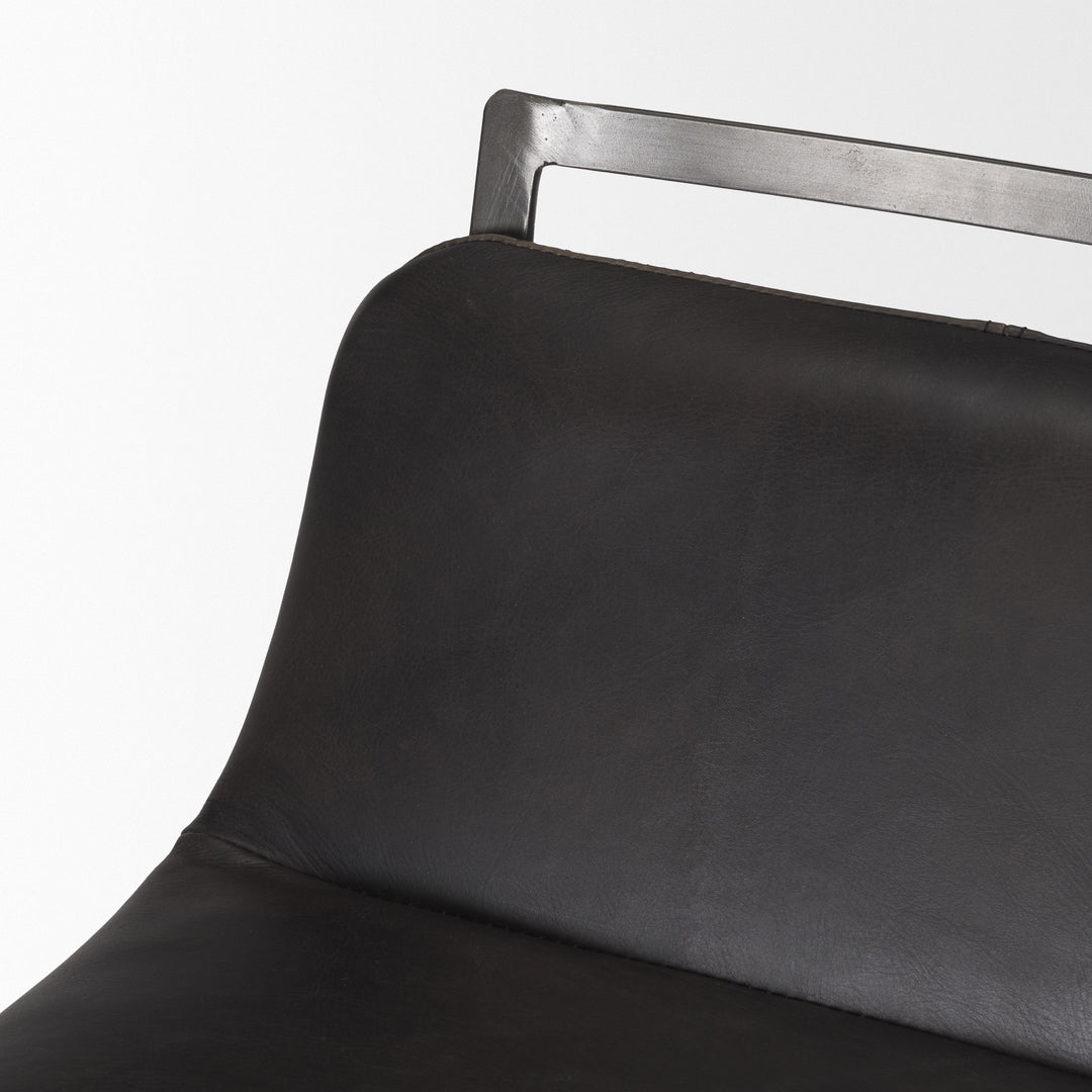 Kavalan 37.5" Total Height Ebony Leather Seat Black Metal Frame Bar Stool Dining Room Mercana