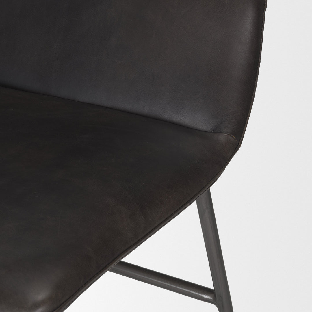 Kavalan 37.5" Total Height Ebony Leather Seat Black Metal Frame Bar Stool Dining Room Mercana