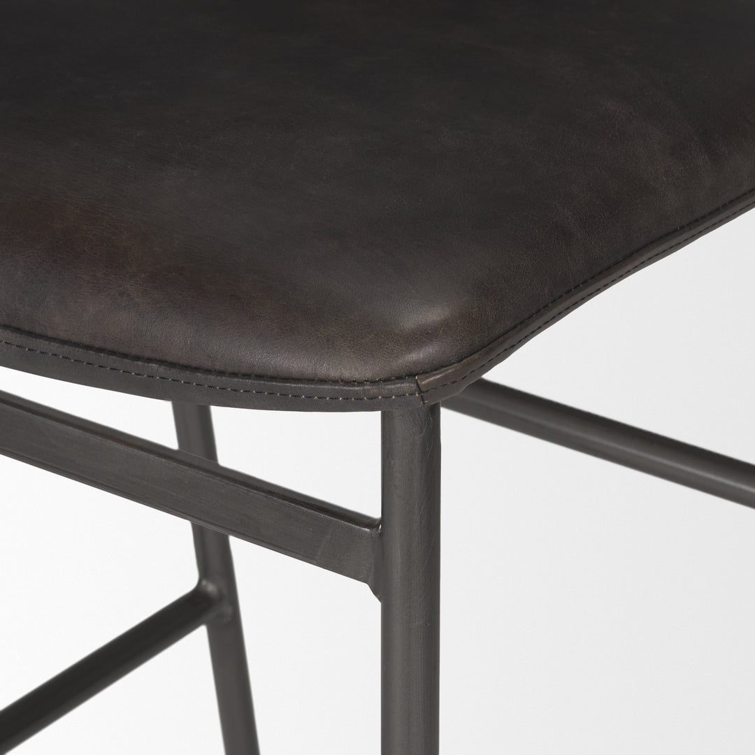 Kavalan 37.5" Total Height Ebony Leather Seat Black Metal Frame Bar Stool Dining Room Mercana