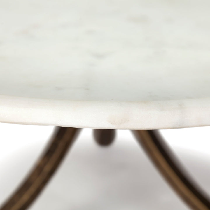 Reinhardt 36" Round Glass Top Marble Shelf Gold Metal Base Coffee Table Living Room Mercana