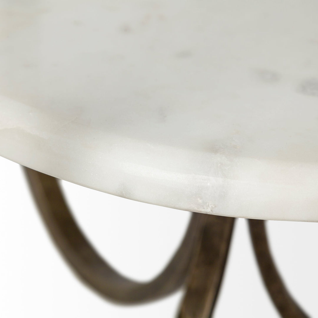 Reinhardt II 20" Round Glass Top Metal and Marble Detail End/Side Table Living Room Mercana