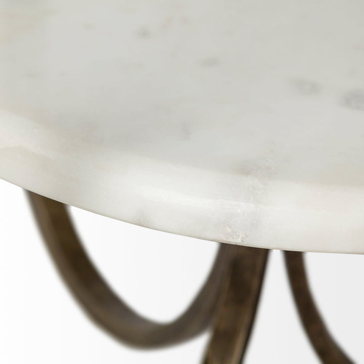 Reinhardt II 20" Round Glass Top Metal and Marble Detail End/Side Table Living Room Mercana