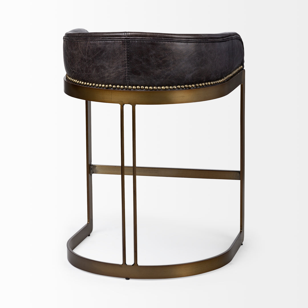 Hollyfield II Black Leather Seat Gold Metal Base Counter Stool Dining Room Mercana