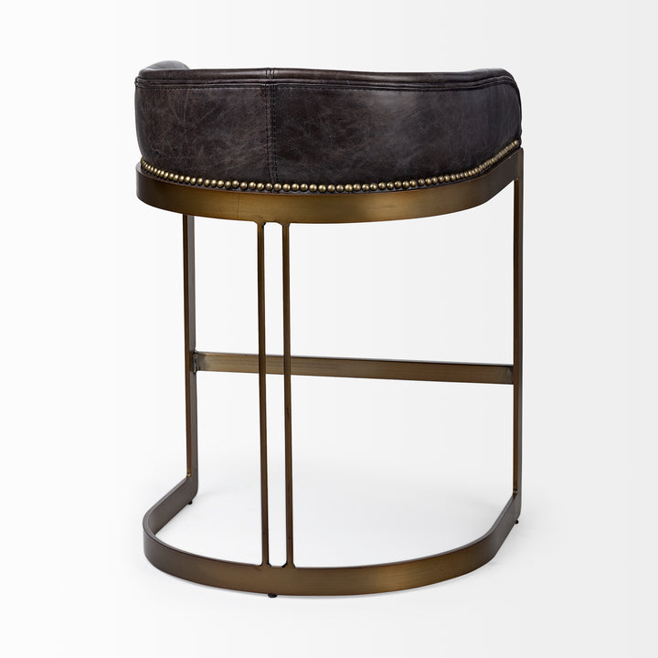Hollyfield II Black Leather Seat Gold Metal Base Counter Stool Dining Room Mercana