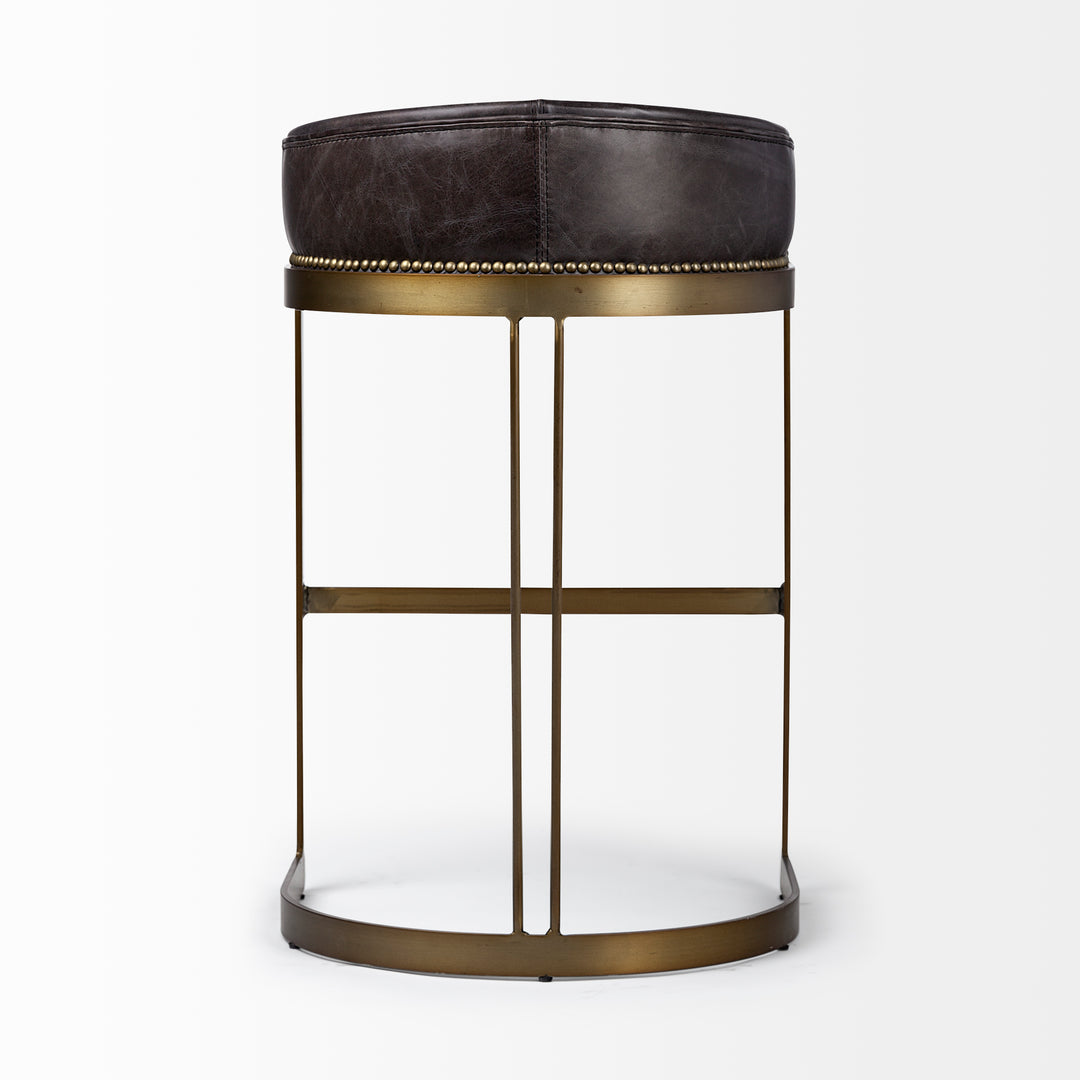 Hollyfield II Black Leather Seat Gold Metal Base Bar Stool Dining Room Mercana