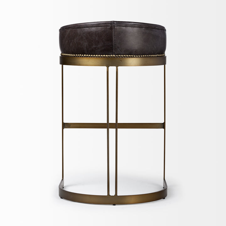Hollyfield II Black Leather Seat Gold Metal Base Bar Stool Dining Room Mercana