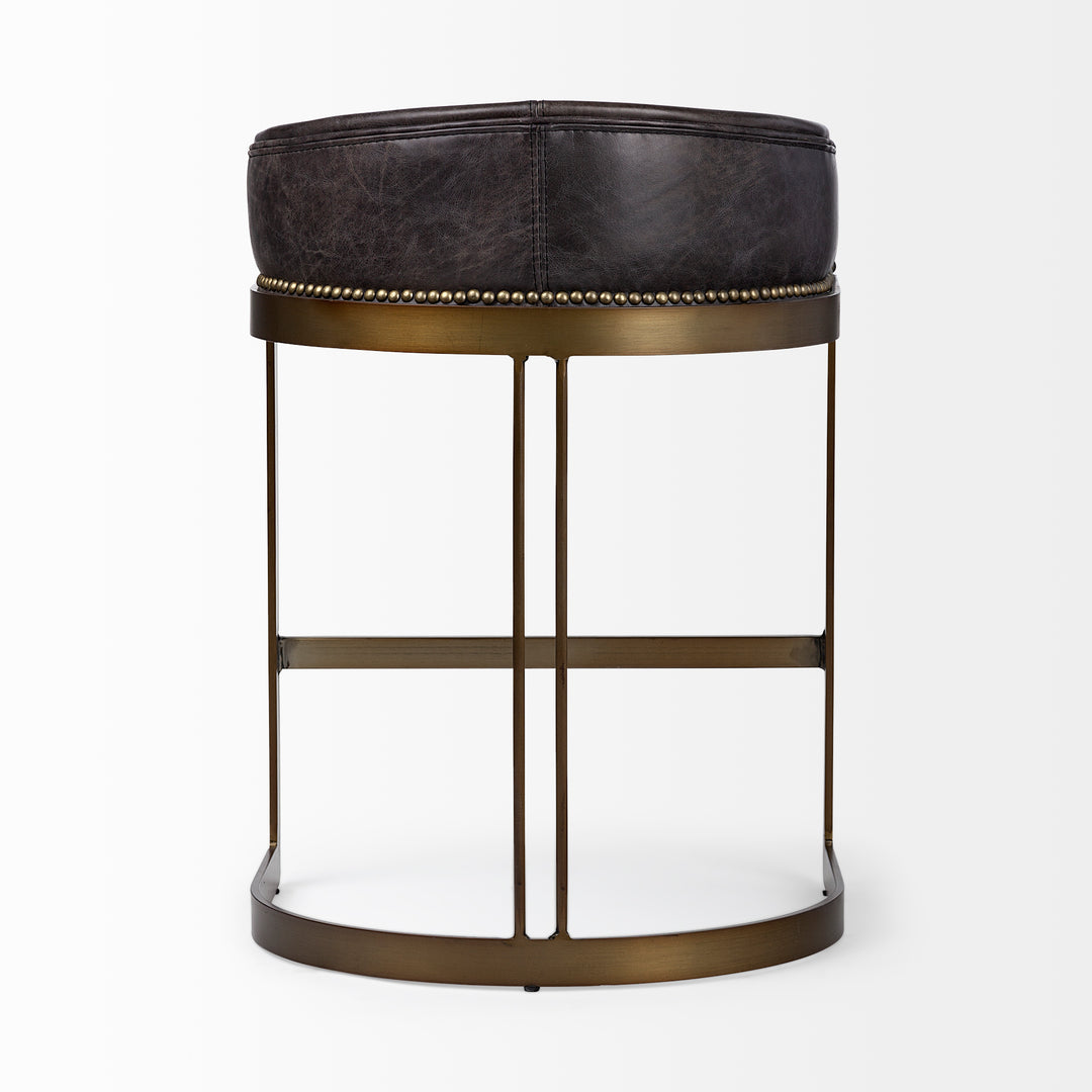Hollyfield II Black Leather Seat Gold Metal Base Counter Stool Dining Room Mercana