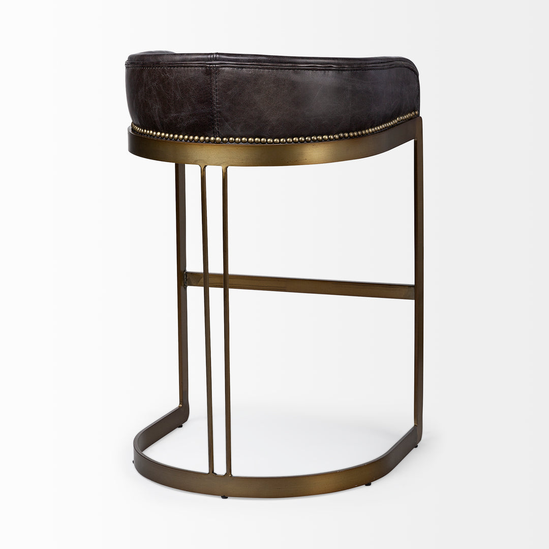 Hollyfield II Black Leather Seat Gold Metal Base Bar Stool Dining Room Mercana