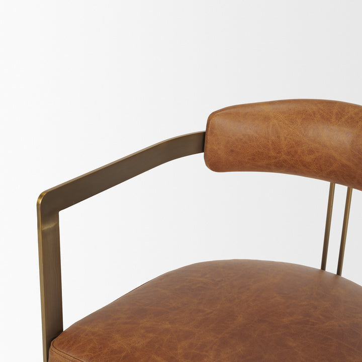 Hollyfield I Brown Leather Seat Gold Iron Frame Dining Chair Living Room Mercana