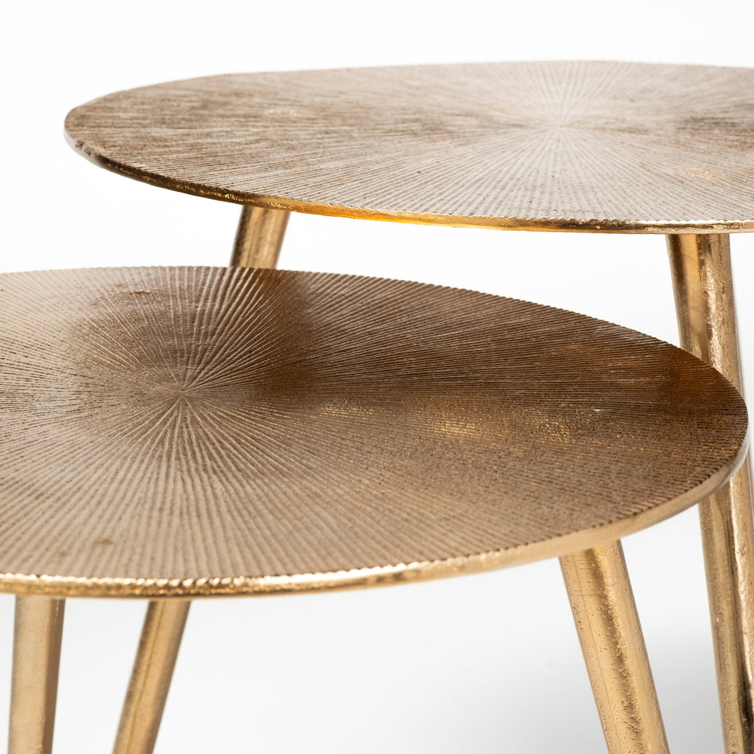 Reva I (Large) 24L x 24W Gold Round Top Cast Aluminum Accent Table Dining Room Mercana
