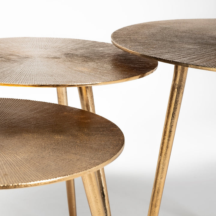 Reva I (Large) 24L x 24W Gold Round Top Cast Aluminum Accent Table Dining Room Mercana