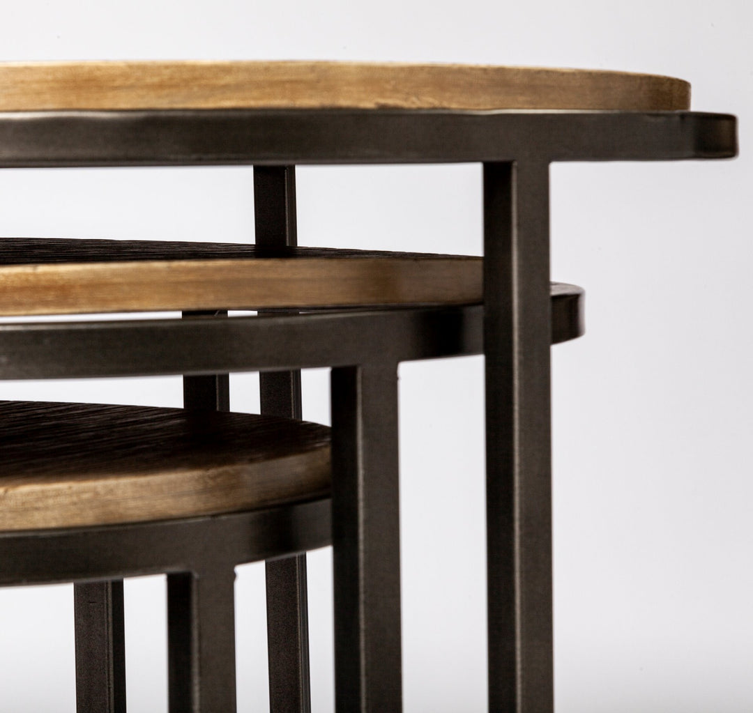 Glover (Set of 3) 20L x 20W Brown Wood Round Top W/Metal Nesting Accent Tables Dining Room Mercana