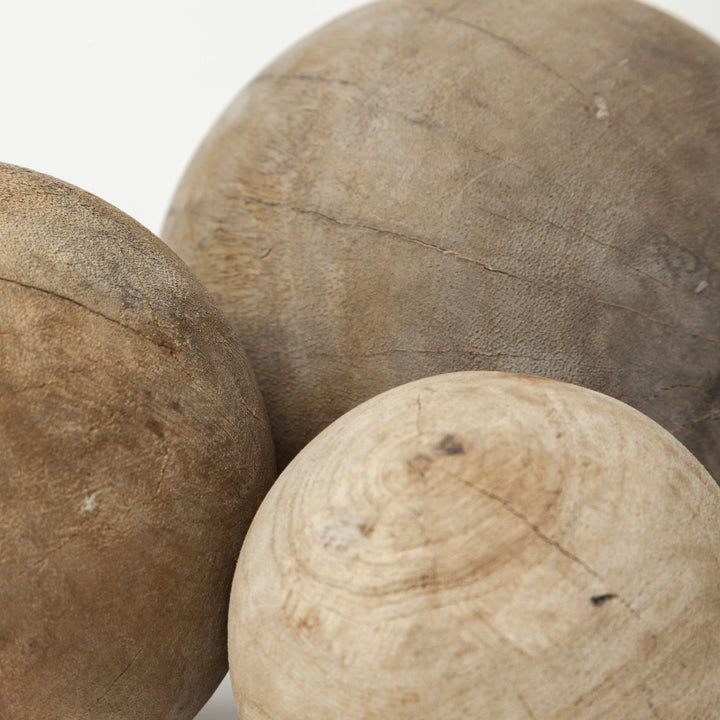 Carrick (Set of 3) Natural Wood Decorative Spheres Decor Mercana