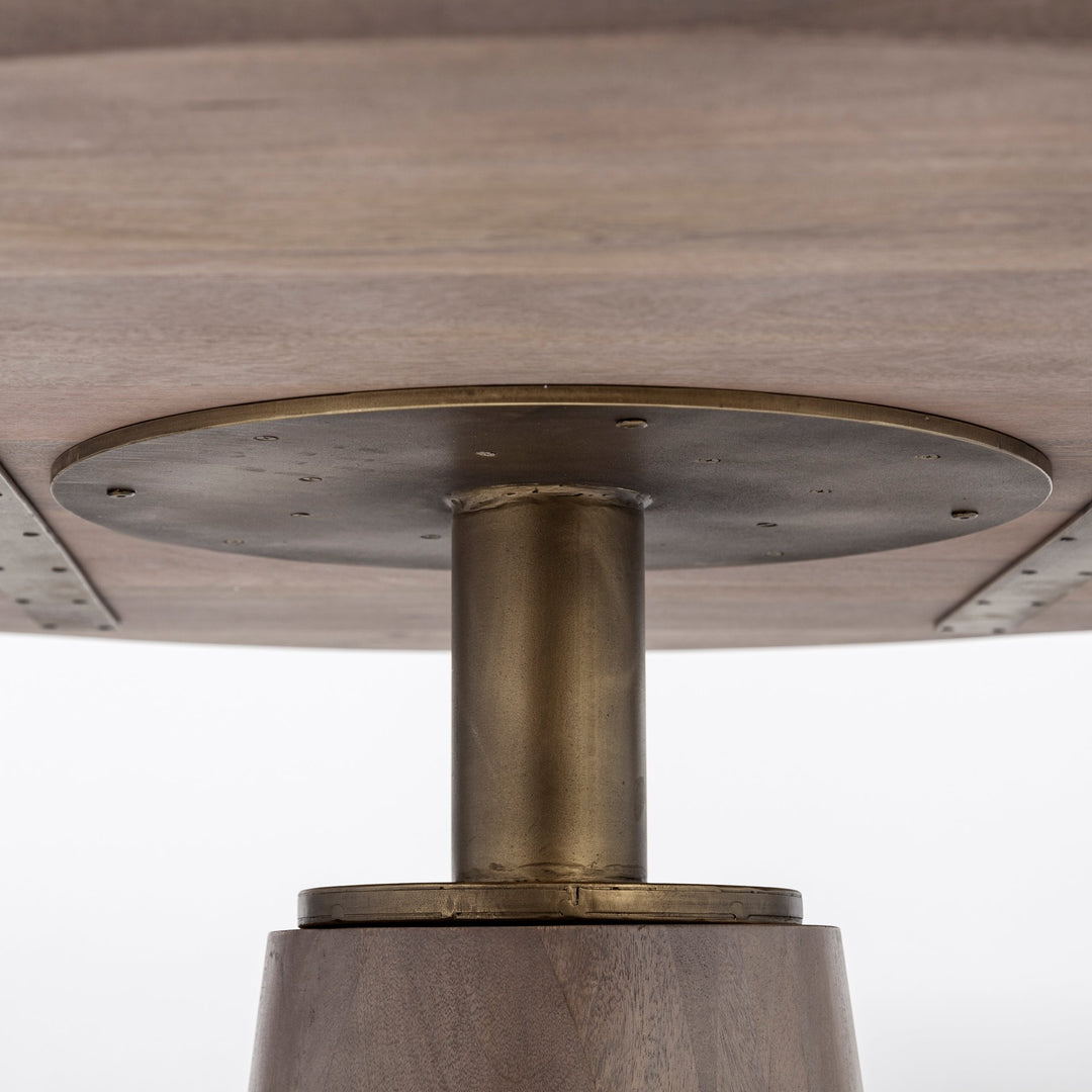 Maxwell II 54" Round Brown Solid Wood Top Brown Wood/Gold Metal Base Dining Table Dining Room Mercana