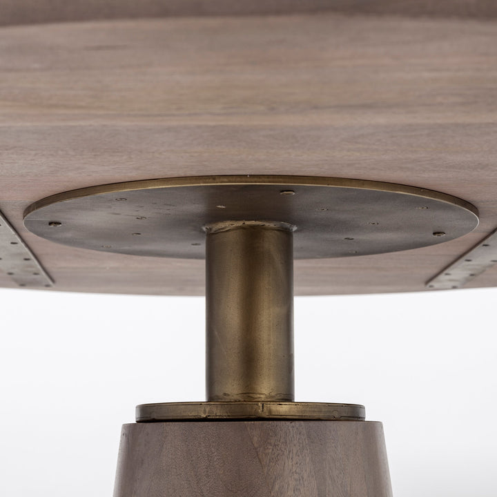 Maxwell II 54" Round Brown Solid Wood Top Brown Wood/Gold Metal Base Dining Table Dining Room Mercana
