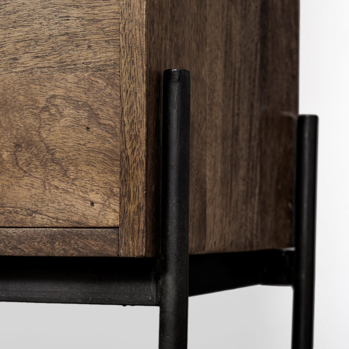 Glenn V 56L x 17W Dark Brown Wood w/ Cream Fabric Seat, 3 Drawers Hall Tree Decor Mercana