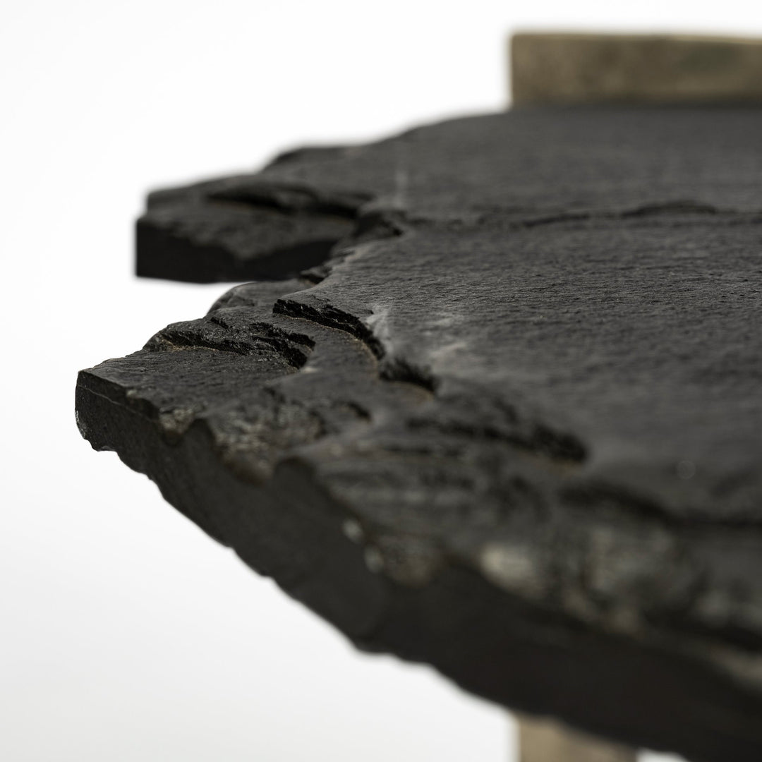Shale 37" Irregular Live-Edge Black Slate w/Flat Iron Base Coffee Table Living Room Mercana