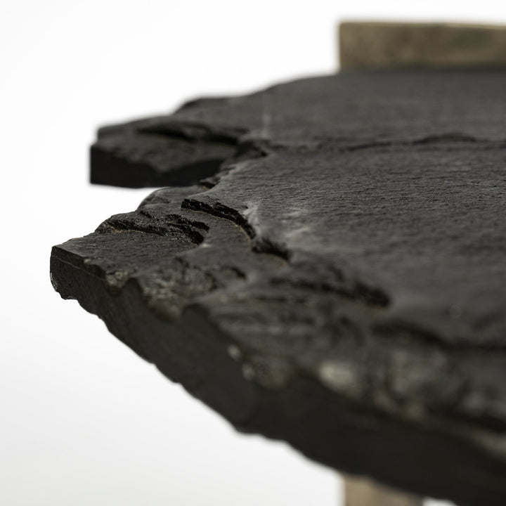 Shale 37" Irregular Live-Edge Black Slate w/Flat Iron Base Coffee Table Living Room Mercana