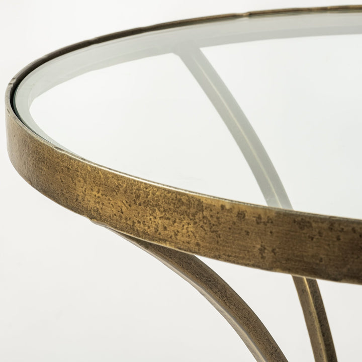 Jacinta II 21" Round Glass Top Metal and Marble Pedestal End/Side Table Living Room Mercana