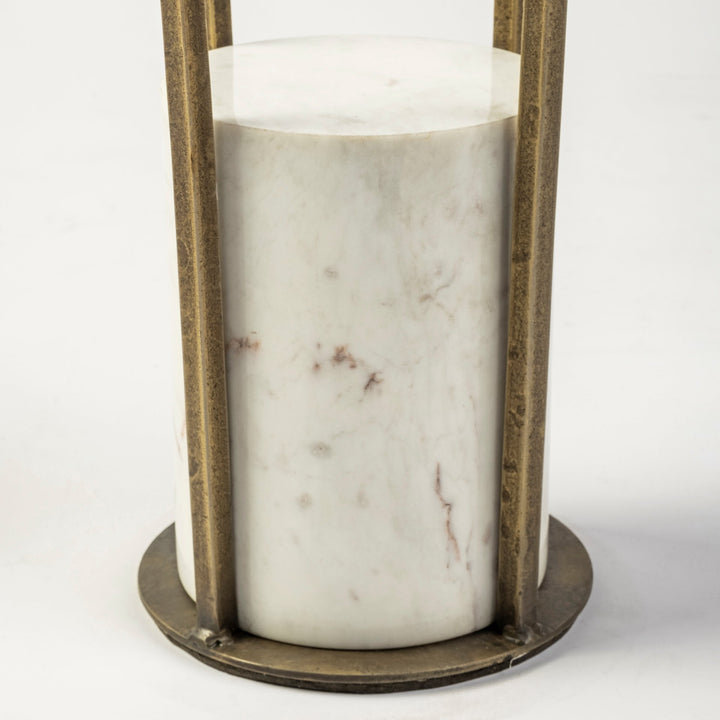 Jacinta II 21" Round Glass Top Metal and Marble Pedestal End/Side Table Living Room Mercana