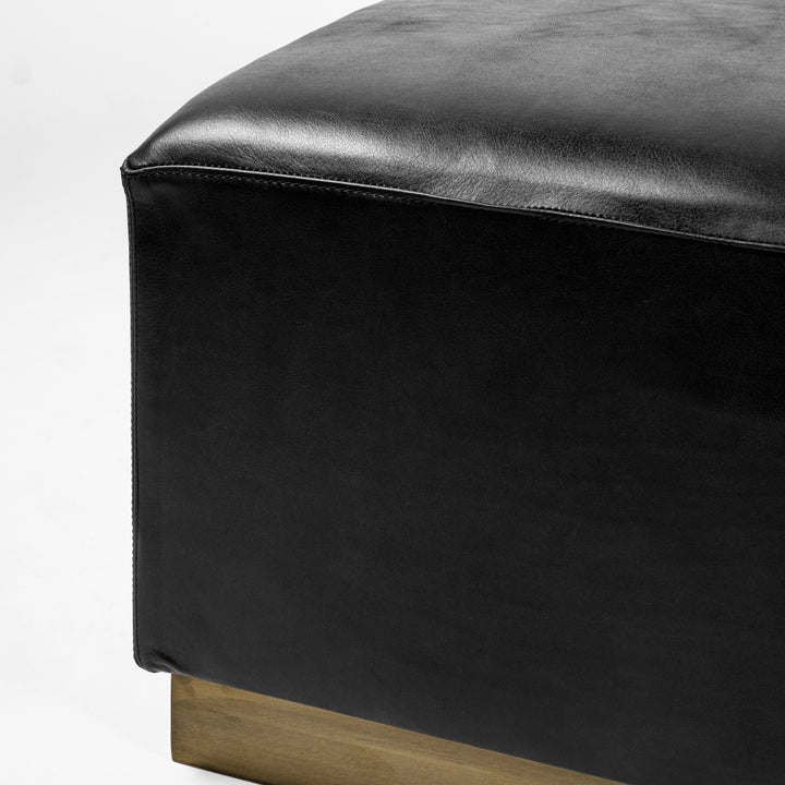 Minara 36" Square Black Leather Wrapped w/Metal Base Ottoman Living Room Mercana