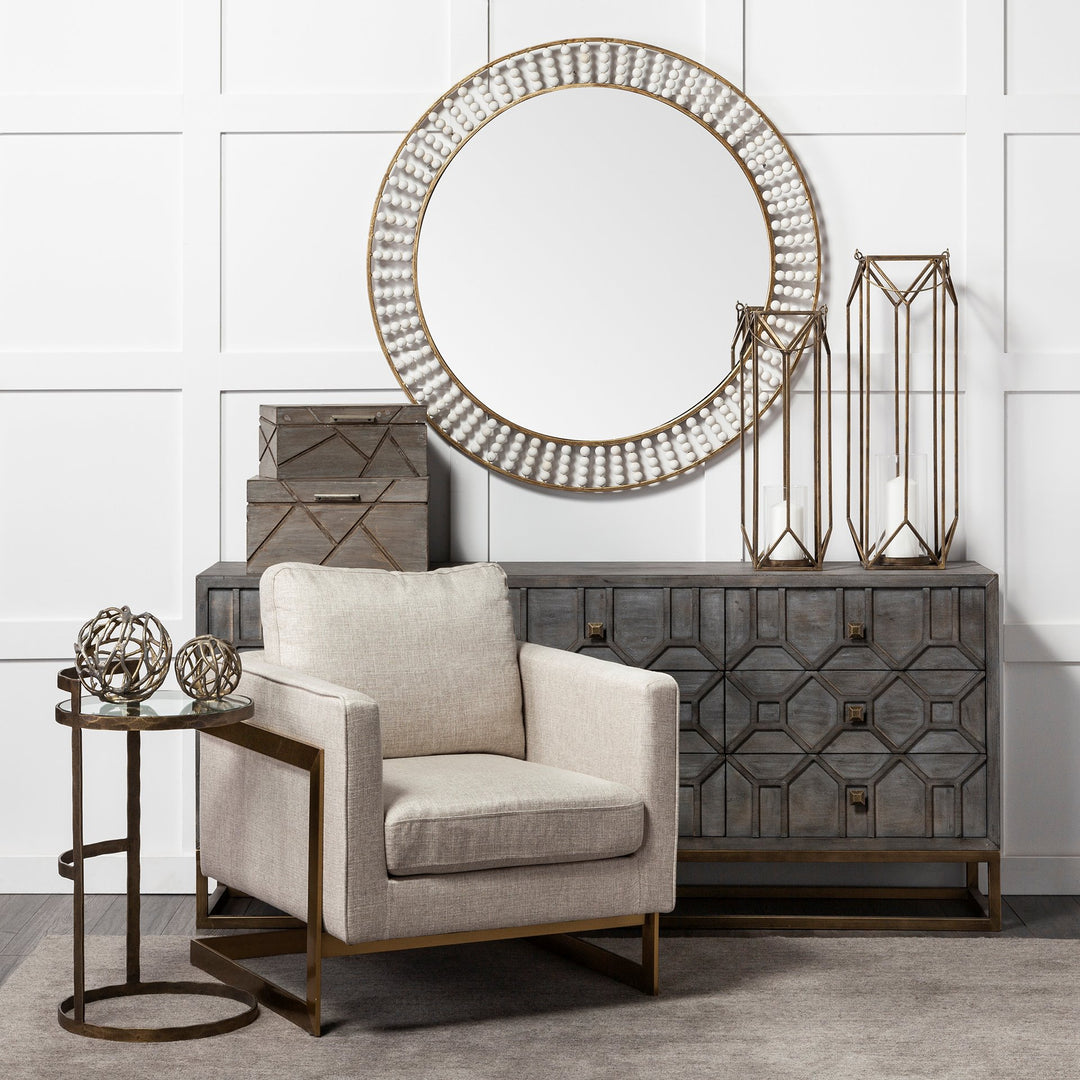 Reimer 15L x 15W Gold Round Glass Top W/Metal Frame Accent Table Decor Mercana