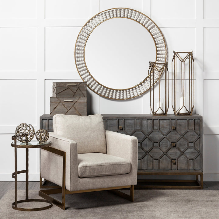 Reimer 15L x 15W Gold Round Glass Top W/Metal Frame Accent Table Decor Mercana