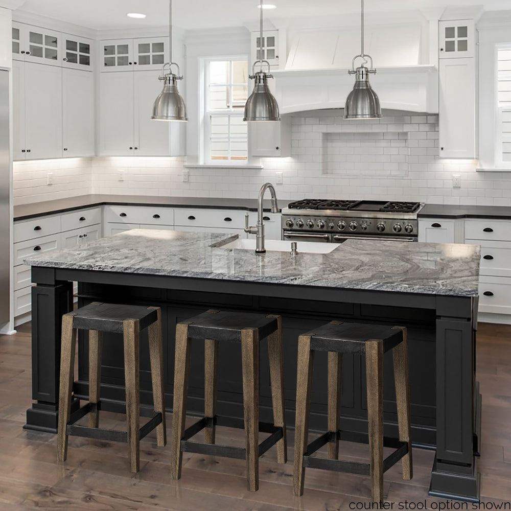 Nell 30" Seat Height Black Metal Seat & Foot Rest With Brown Wood Legs Stool Dining Room Mercana