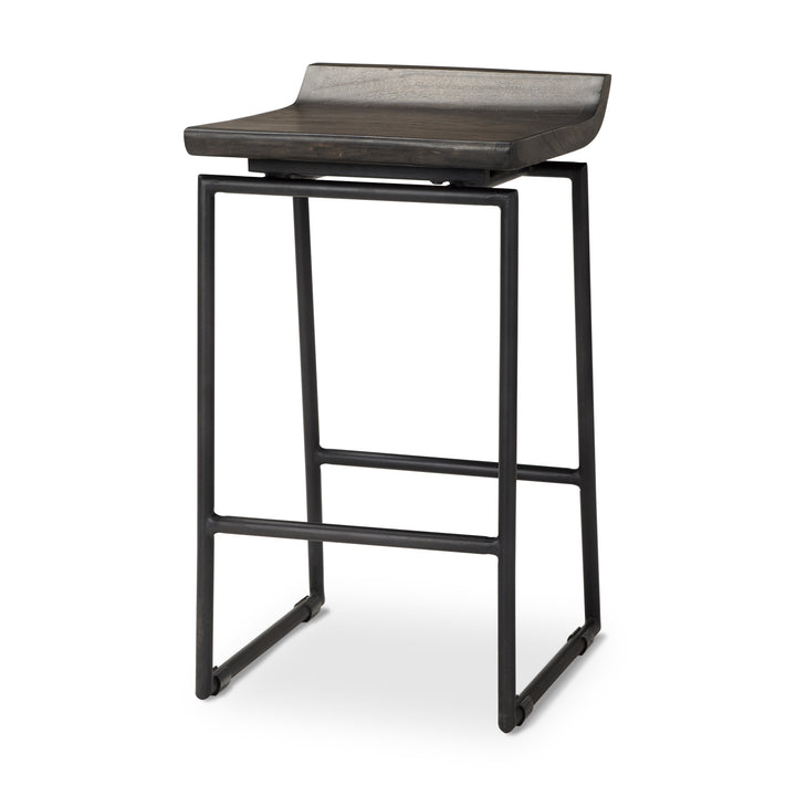 Givens 24.25"H Seat Height Black Wood Seat Black Frame Stool Dining Room Mercana