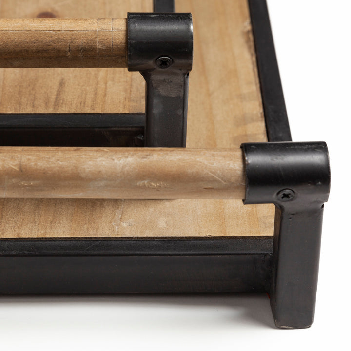 Benson Set of 2 Brown Wood Black Metal Trays Decor Mercana