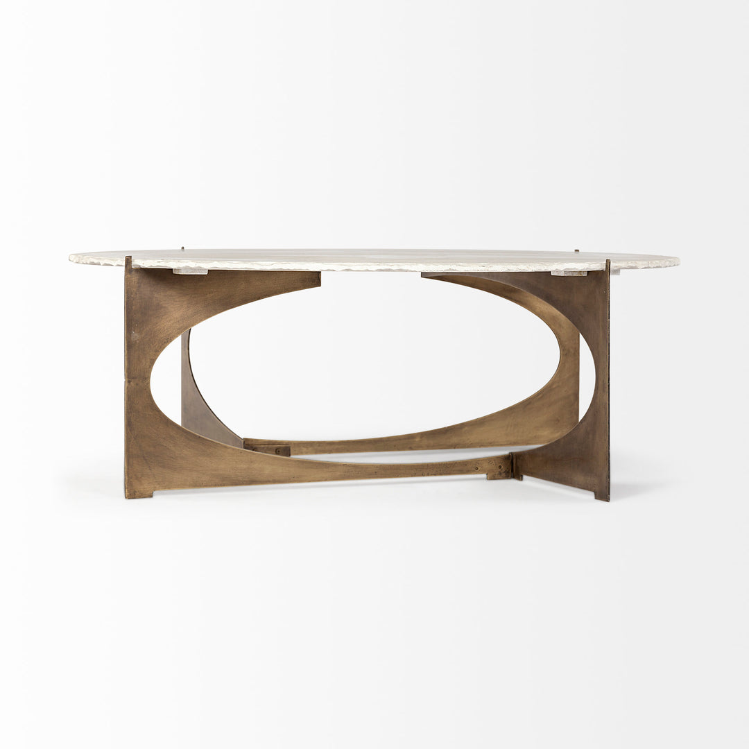 Reinhold 49" Round White Marble Top Gold Metal Base Coffee Table Living Room Mercana